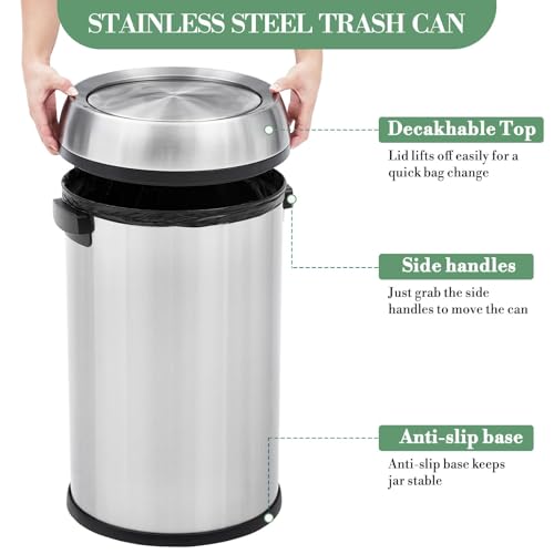 Caneca de Basura de Acero Inoxidable 65L con Tapa Basculante miniatura 4