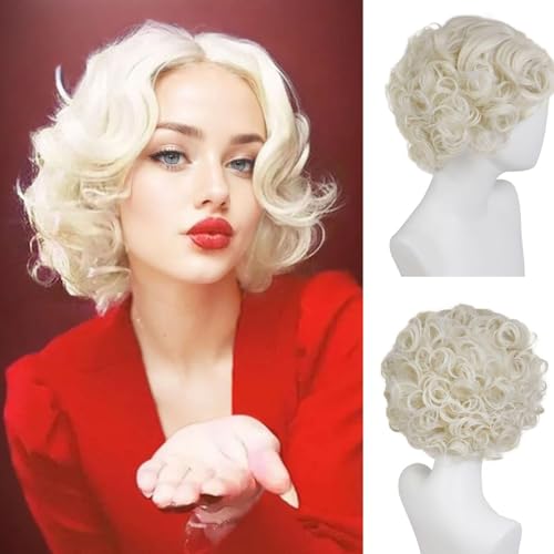 GNIMEGIL Light Blonde Curly Wigs for Women 1920s Vintage Hairstyle Wig...