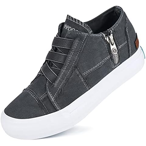 JENN ARDOR Wedge Sneakers for Women Fashion Canvas Shoes Casual Platform Hidden Heel Womens Slip On Sneaker Non Slip Side Zipper Grey Cover