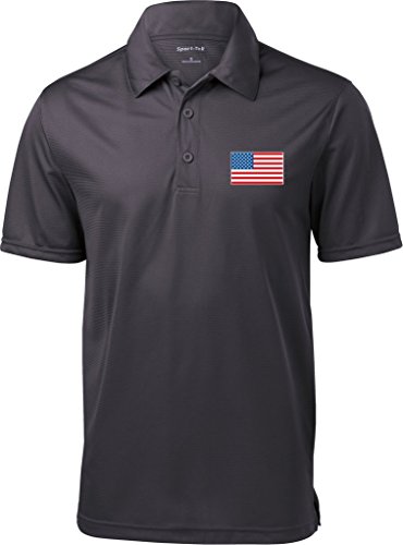 Mens US Flag (Pocket Print) Textured Polo Shirt, Iron Grey, 3XL