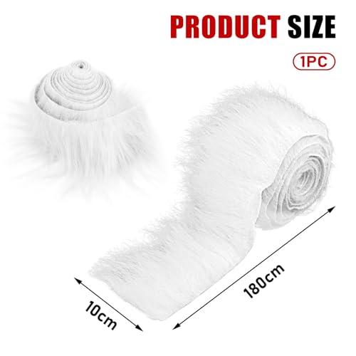 Kinretixia 10cm*1.8m Langhaarplüsch Stoffband, Kunstfell Band für Weihnachten, Plüsch Stoff für DIY Basteln, Nähprojekte, Puppen Herstellung und Deko Weißes