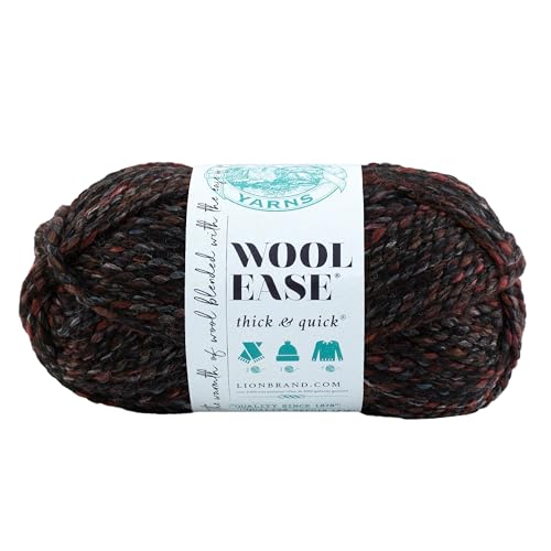 Image of Lion Brand Yarn Wool-Ease Thick & Quick Yarn, Soft and Bulky Yarn for Knitting, Crocheting, and Crafting, 1 Skein, Blackstone | Super Bulky Wool Acrylic Blend Fiber for Soft Hats, Sweaters, Chunky Blankets, Yarn for Crochet, Knitting, Crafts, Weaving