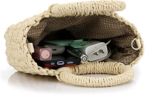 Image of Rattan Handmade Straw Tote Handbag Beach Shoulder Bag Summer Beach Rattan Bag Straw Bag