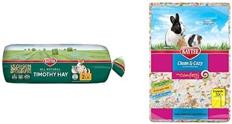 Kaytee All Natural Timothy Hay, 2 lb Clean & Cozy Confetti Bedding, 49.2 Liter Bundle