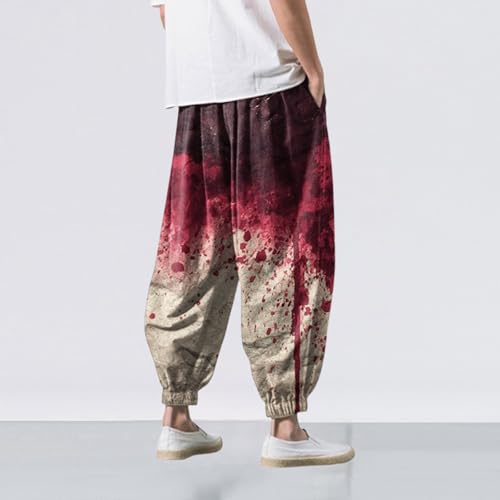 Harem Pants for Men Halloween Horror Blood Splatter Print Streetwear Loose Fit Tapered Cropped Casual Trousers4