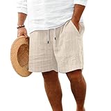 Apricot L Mens Shorts Flat Front Casual Elastic Waist Drawstring Summer Beach Vacation Shorts with Pocket(9Inch)