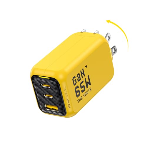 Image of AOHI Youth 65W GaN+ USB C Charger Block, 3-Port PPS Type C Compact Foldable Laptop Fast Wall Charger for MacBook Pro /Air, iPad Pro, iPhone 17 /16 Pro Max, Galaxy S24, Pixel, Steam Deck and More, Yellow