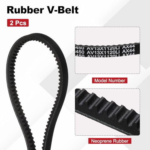 Image of AX44 Belt, Raw Edge Cogged Industrial Rubber EPDM V-Belt, Pack of 2 | 1 /2 inch(13mm) Width x 44 inch(1120mm) Inside Circumference x 5 /16 inch(8mm) Height