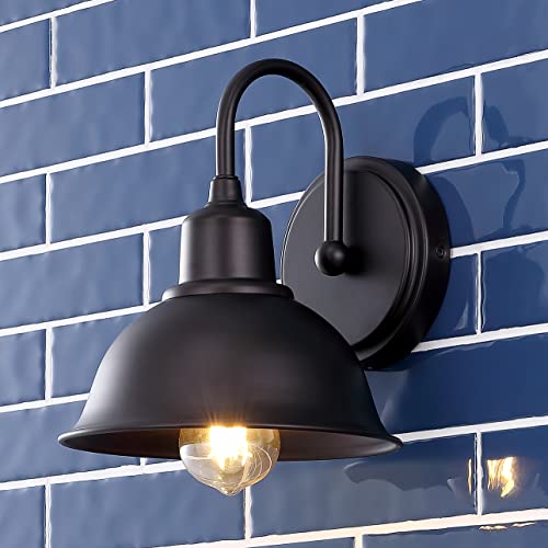 Image of JONATHAN Y 8 inch Oil Rubbed Bronze Farmhouse Industrial 1-Light LED Vanity Wall Sconce for Bathroom Mirror Kitchen, Metal Shade, Dimmable Vintage Lighting, LED Bulb Included (JYL7481B)