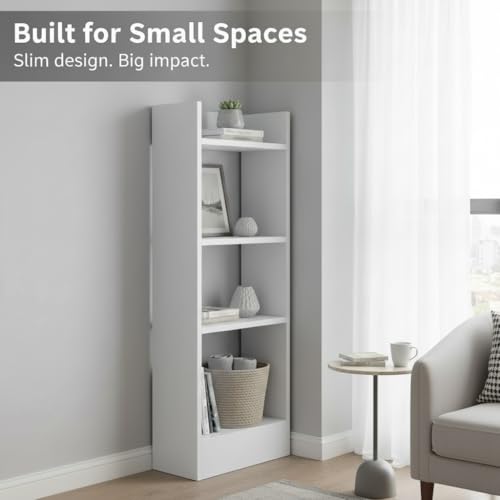 Image of FURLAY Modern Minimalist Wood Ladder Shelf - 4-Tier Open Storage Unit, Space-Saving Organizer for Bathroom, Kitchen, and Living Room (White)