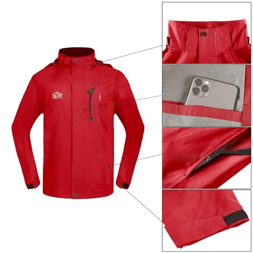 Image of Mens Rain Jacket Waterproof with Hooded Hiking Coat Lightweight Windbreaker | Windproof Mountain Jacket,Multi Zip Pockets Windbreaker,Work,Breathable,Fishing,Active Performance Shell Jackets,Outer Layer