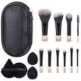 14PCS Portable ON THE GO Makeup Brush Set Mini Travel Makeup Brushes Set Easy-taken Mini Full Complete Function Cosmetic Brushes Kit with Brush Pouch (Black)