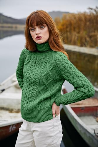 Image of SAOL Women's Wool Sweater Irish Cable Knit Jumper Made in Ireland