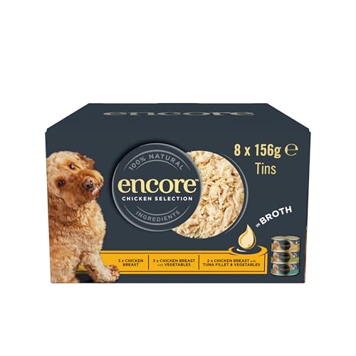 Encore 100% Natural Adult Wet Dog Food Chicken Selection Multipack in Broth 156g Tin (8 x 156g Tins)