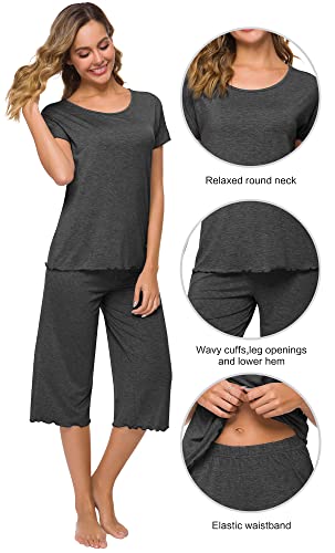 WiWi Bamboo Viscose Pajamas for Women Soft Capri Pants Pajama Sets Plus Size Sleepwear Pjs Loungewear S-4X4