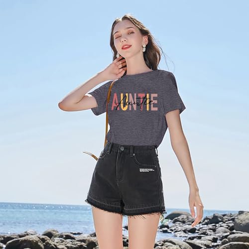 Image of Auntie Women Warm Lovely Love Print Blessing Holiday Summer Ladies Women Casual Short Sleeve T-Shirt.