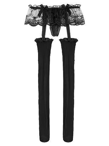 Mens Sissy Sheer Lace Skirted Cutout Pantyhose Bulge Pouch G-String Stockings Nightwear3