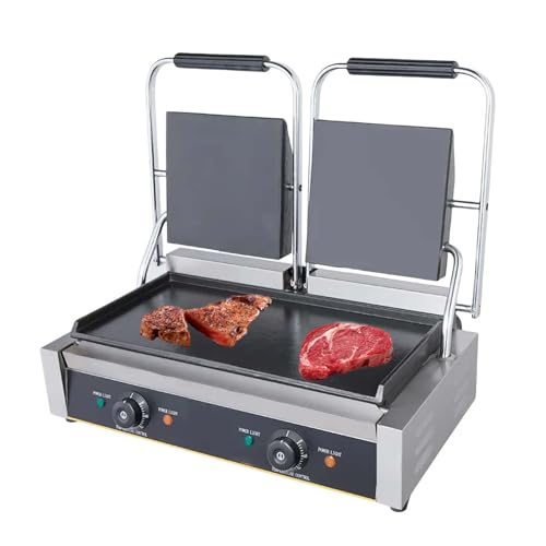 Parrilla EléCtrica De Contacto Comercial Para Panini, Sandwichera Y Tostadora De Sobremesa, 50 °C–300 °C, Plegable 180°, Revestimiento Antiadherente, Bandeja Recolectora De Goteo,19'x9'Flat