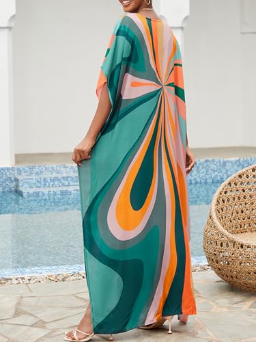 Image of Kaftan Dresses for Women Plus Size Summer Beach Dress with Print and Swim Cover Ups