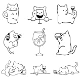 INKARTLINK Temporary Tattoos, Semi-Permanent Tattoo, 9 design/1 set Premium Easy Long Lasting - Lasts 1-2 Weeks, Cute fat cat simple tattoo, 1 x 1 in