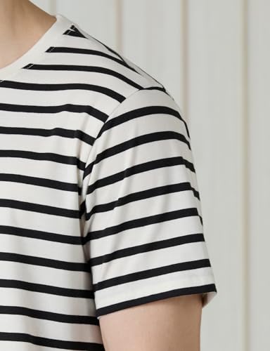 Image of Amazon Brand - Symbol Men Cotton Rich Relaxed Fit Striped Tshirt | Half Sleeves | Available in Plus Size