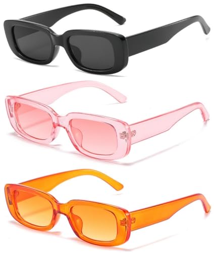 Image of IKANOO Retro Rectangle Sunglasses for Women Men Small Square Frame Trendy Y2K 90's Black Sunglasses
