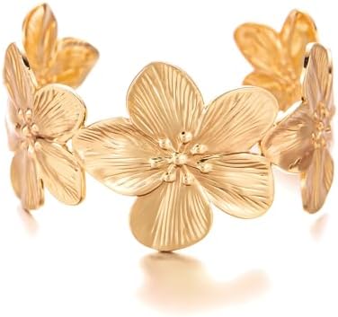 CJIAYUJEW Chunky Golden Flower Bracelet Vintage Gold Butterfly Br...