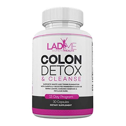 Pure Colon Cleanse & Detox 15 Day Program - Herbal Laxative Constipation Relief with Psyllium Husk, Cascara Sagrada & Senna Leaves - Special Women Intestinal Cleanser by Ladyme - 30 Capsules Cover