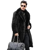 FTIMILD Men's Long Faux Fur Coat Single Breasted Warm Winter Trench Coat Fluffy Thick Overcoat