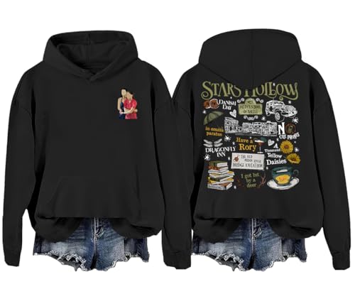 Sudadera con capucha con diseño de estrellas de Gilmore Preppy para niñas, sudadera con capucha de Luke's, sudadera con diseño de estrellas, sudadera Gilmore Preppy para niñas, Negro, L