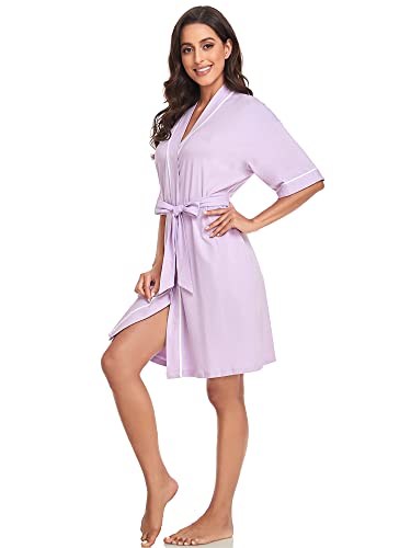 Image of COLORFULLEAF Womens Bamboo Short Robes Lightweight Kimono Cotton Robe Soft Knit Bathrobe Ladies Loungewear with Pockets