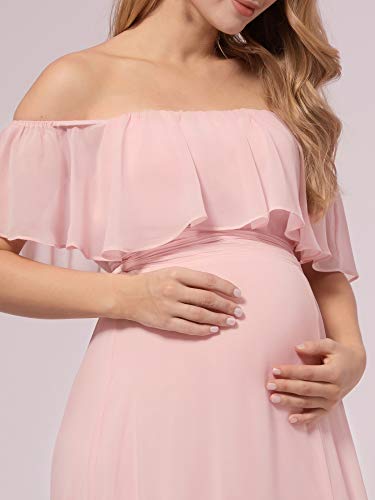 Ever-Pretty Womens Chiffon Off-Shoulder A-Line Ruffle Strapless Maternity Party Dresses For Baby Shower Pink Us16 #TOP4