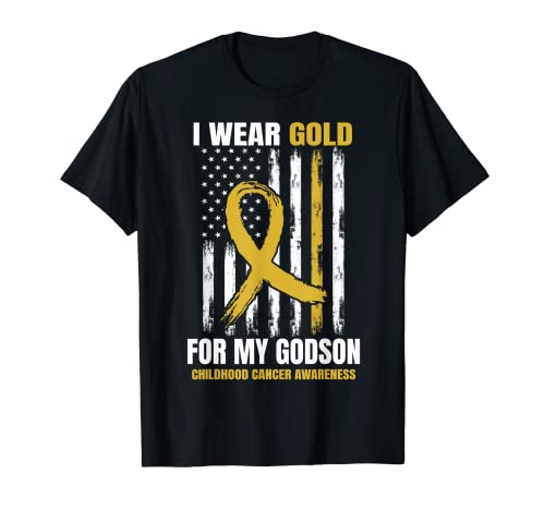 I Wear Gold Godson Childhood Cancer Awareness Bandera Americana Camiseta