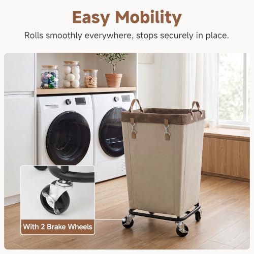 Image of StorageWorks Laundry Hamper with Wheels, Rolling Laundry Basket, Dirty Clothes Hamper for Hotel, Home, Closet, Dorm (Light Khaki, 110L)