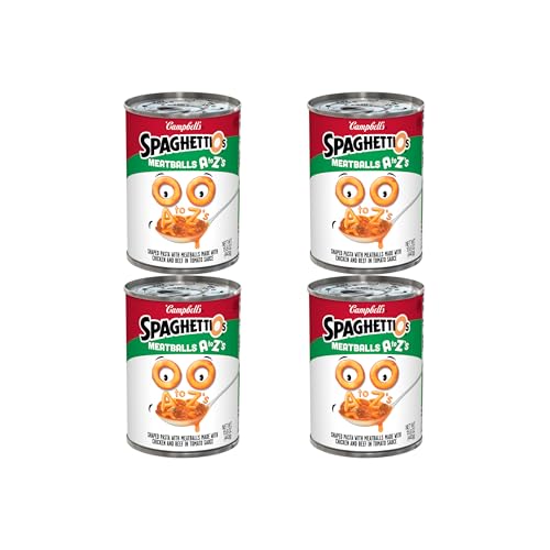 SpaghettiOs A to Z's Canned Pasta with Meatballs, 15.6 oz Can (Pack of 4)
