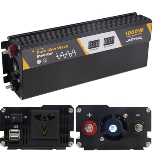 Joyfox Inversor Energia Onda Senoidal Pura 800W 1000W 2000W 2500W 4000W 12v / 24v Para 110v / 220v Usb Conversor Transformador Tensão (12v Para 220v 1000W Pico 2000w)
