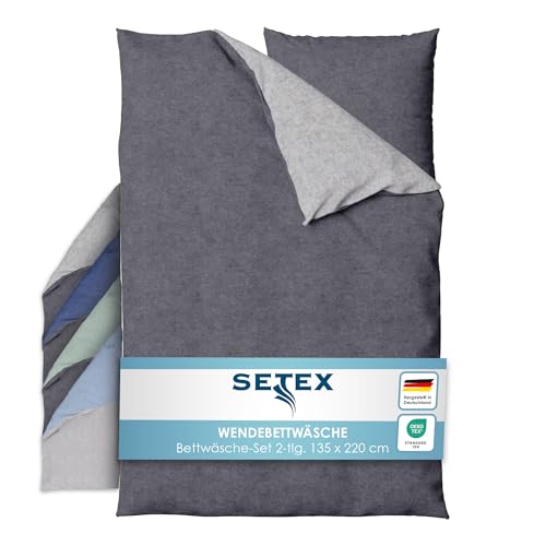 SETEX Wendebettwäsche 135x200 cm - 2-teiliges Bettwäsche-Set in ansprechendem Dunkelgrau-Hellgrau-Design, Inklusive Bettdeckenbezug und Kissenbezug (80x80 cm), Aus 90% Baumwolle/10% Polyester