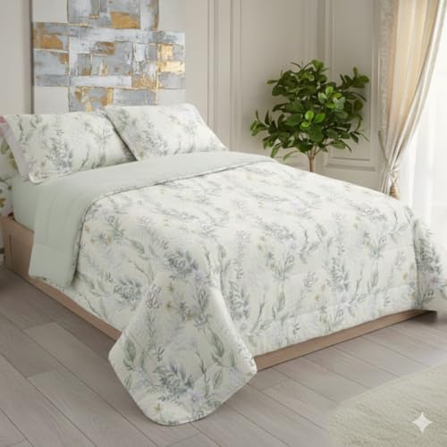 HaraDeco Edredón Sherpa Reversible Invierno 250x270 cm - Colcha Térmica con Borreguito 430gr para Cama 150, Boutí Estampado Incluye Fundas Almohada 50x70 cm para Entretiempo y Inviernos