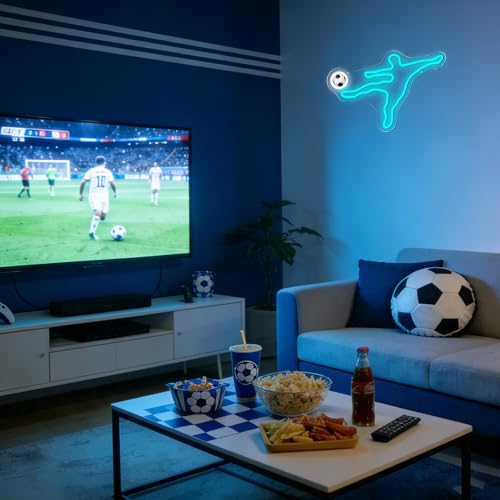 Image of Allball Soccer Neon Sign, Football Neon Light USB Powered, for Football Player LED Sign Man Cave Youth Soccer Trophies Theme Party Room Bedroom Decor Birthday Gifts(15.7 * 10.6 In)(Side kick style)