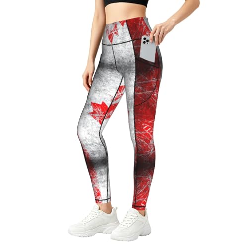 Leggings de entrenamiento para mujer con bolsillos prácticos y diseño retro de Canadá
