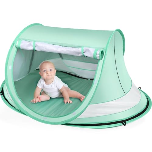 Kapeazo Baby Beach Tent, Large Pop Up Portable Sun Shade with Mosquito Net, Indoor Baby Play Tent for Travel, Beach, UPF 50+ UV Protection Sun Shelters