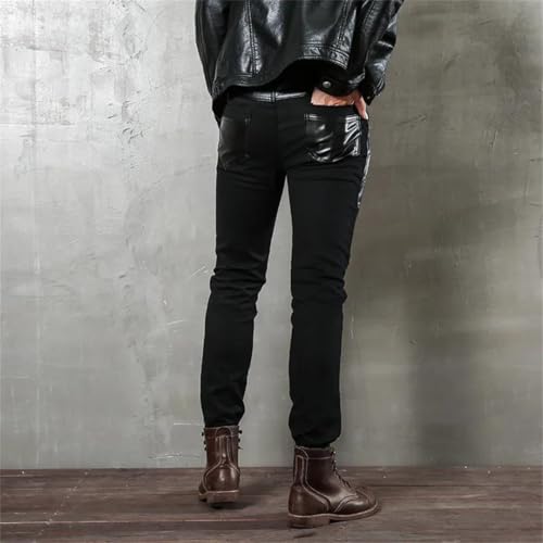Men Slim Pu Pants Casual Streetwear with Pockets Trousers Vintage Sweatpants3