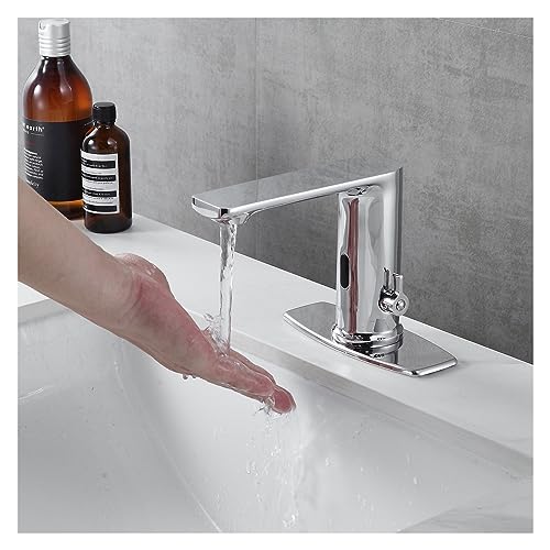 Grifo de lavabo cromado con sensor automático y placa de diseño integrado 2