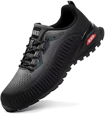 SKOKOD Steel Toe Shoes for Men Anti Puncture Building Work Shoes Non Slip Safety Composite Toe Shoes Outdoor Slip On Sneakers（Grey 8.5）
