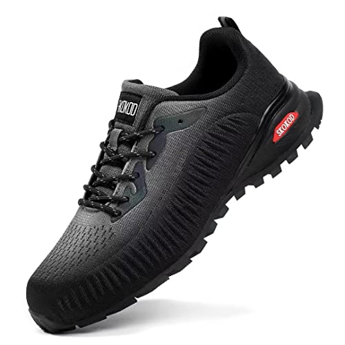 Skokod Steel Toe Shoes For Men Anti Puncture Building Work Shoes Non Slip Safety Composite Toe Shoes Outdoor Slip On Sneakers（Grey 8.5） #TOP24