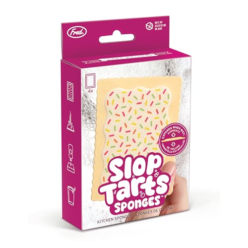 Image of Genuine Fred SLOP TARTS, Set of 4, Compressed Kitchen Sponges, Expands When Wet, Clever and Quirky Kitchen Accessory