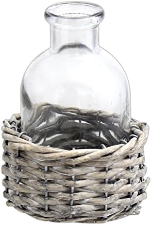 Honey & Me 2.5" x 4.5" Rustic Round Wicker Basket with Glass Bottle Set