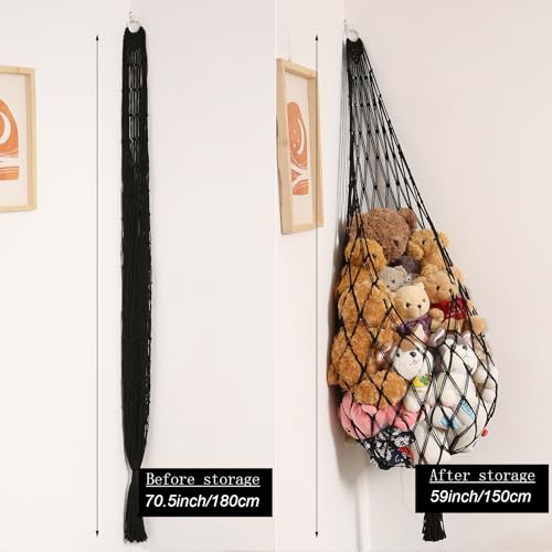 Image of Novel Amdermi Stuffed Animal Hammock Corner Hanging Net for Stuff Aniaml Storage Macrame Toy Display Plush Toy Holder-Perfect for The Tiny Space Walls (Black, XXL)