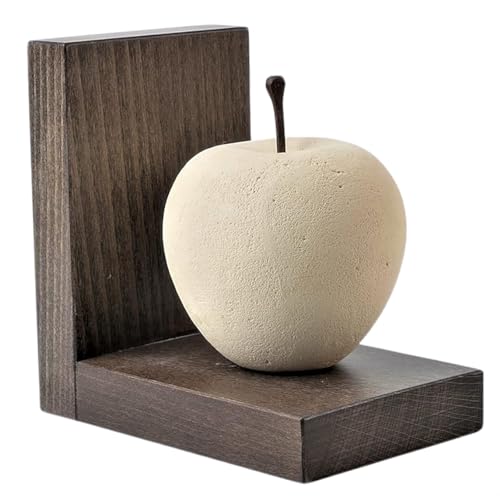 Progetto Arte. Sujetalibros Manzana. Escultura De Piedra Sobre Base De Madera. Producto Hecho A Mano.Q027m