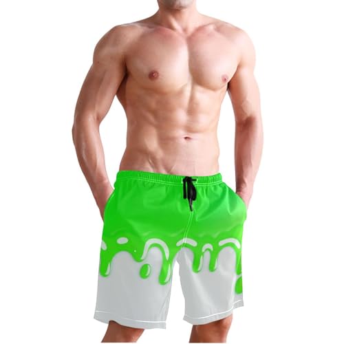 Fashion Street Graffiti Painting Green White Board Shorts Men 2 Layer Beach Shorts for Men 8”/ 9” Long XL Plus Size Exercising4